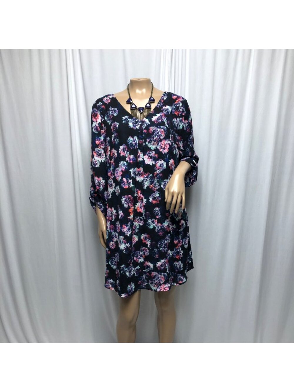Decree Dress Womens Size Large Black Blue Floral Camisole Slip Lined Shift